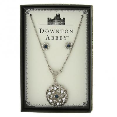 Downton Abbey Silver Sapphire Blue Crystal Necklace and Earrings Set.jpg